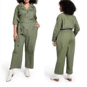 Nili Lotan Target Long Sleeve Olive Green‎ Jumpsuit 1X Plus Coveralls Ultility